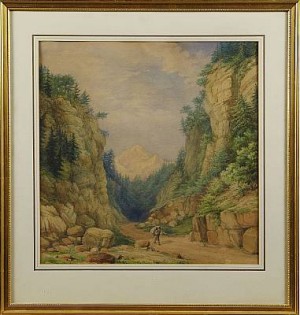 Alplandskap Med Vandrare by Adolf Heinrich LOHSE - auction artwork with signature