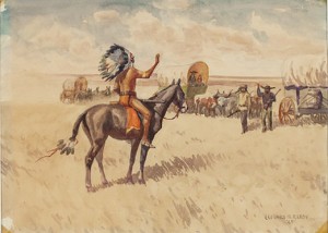 Wagon Train With Native Americans by Leonard Howard REEDY - auction artwork with signature