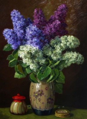 Still Life With Wisteria In A Vase by William HUBACEK - auction artwork with signature