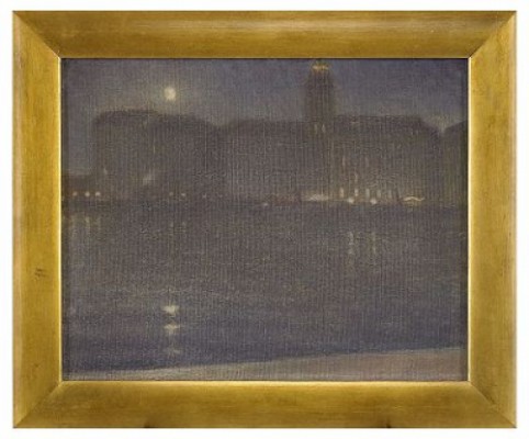 Nattbild Från Stockholm - Utsikt Från Strandvägen Mot Strand Hotell by John AHLBERG