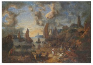 Kustlandskap Med Båtar Och Figurer by Peeter BOUT