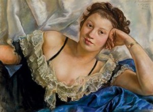 Portrait Of Berthe Popoff In A Black Gown With Lace Frill by Zinaida Evgenievna SEREBRIAKOVA