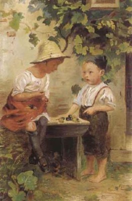 Two Children Sharing Fruit by Marie ‘Mizzi’ WUNSCH