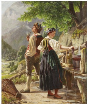 Möte Vid Källan by Joseph SCHEX - auction artwork with signature