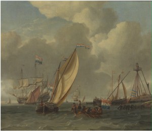 Maritime Scene; Embarking And Arrival, Beacon Tower On The Shore by Abraham Jansz STORCK
