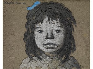 Mädchenkopf Mit Dunklen Haaren Und Blauer Schleife by Xavier BUENO