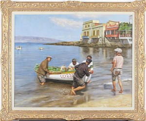 Kustvy Med Båtar Och Figurer by Juan BAIXAS