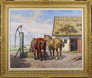 Hästar Vid Stall by Béla HRADIL