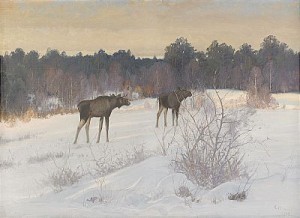 älgar I Vinterlandskap by Carl BRANDT
