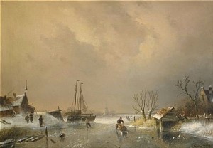 Vintervy Med Skridskoåkare by Charles LEICKERT
