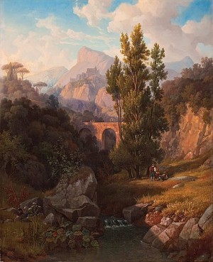 Vue Af Subiaco-dalen Med De Antika Aquedukterna Och Klostret S:t Bendetto I Fonden by Gustaf Wilhelm PALM
