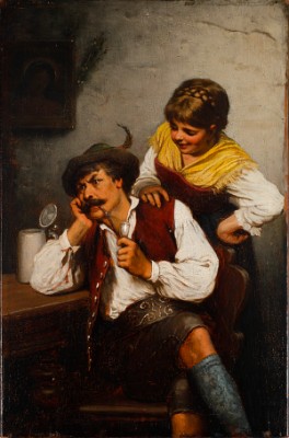 Interiör Med Kvinna Och Piprökande Man by Adolf EBERLE