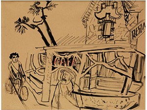 Vor Dem Cafe by Karl HUBBUCH - auction artwork with signature