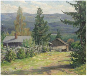 Landskap Med Gärdesgård Och Hus by John HEDBERG