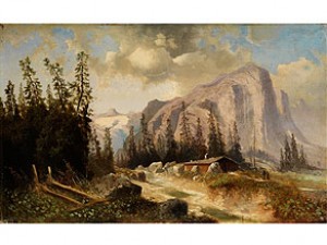 Gebirgslandschaft Mit Abendlich Beleuchtetem Felsgipfel Und Gebirgsbach by Johannes Bartholomäus DUNTZE