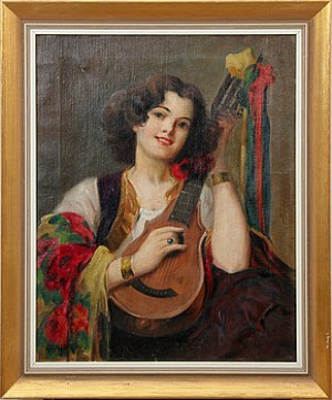 Flicka Med Gitarr by Richard GEIGER - auction artwork with signature
