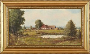Skånelänga Vid Damm I Gryning by Bror Edvin ‘Gorthe’ PERSSON - auction artwork with signature