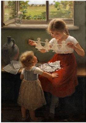 Zwei Mädchen Mit Einer Papiergirlande Spielend by Carl Von BERGEN