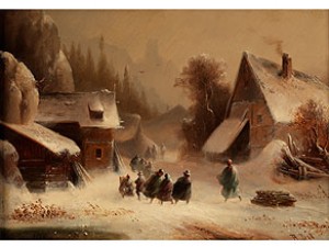 Schneetreiben In Einem Gebirgsdorf by Anton DOLL