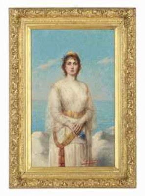 A Maiden On The Shore by Léon HERBO - auction artwork with signature