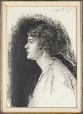 Kvinnoporträtt by Edward Barnard LINTOTT - auction artwork with signature