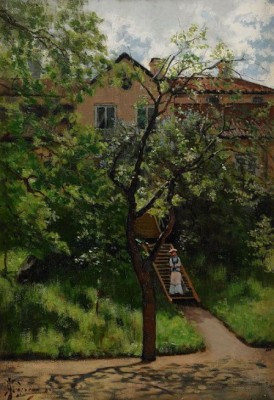 Sommarlandskap Med Kvinna Vid Herrgård by Ivar Julius NYBERG