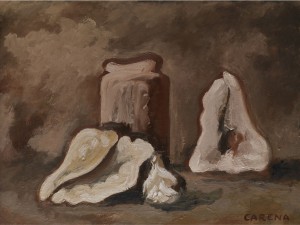 Stilleben Mit Zylindrischem Gefäss Und Aufgeschnittenen Birnen by Felice CARENA
