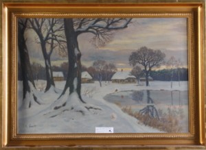Vinterlandskap Med Hus Vid Sjö by Ernst LUCKE
