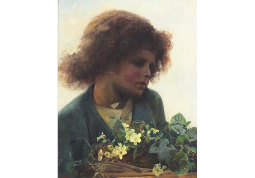Porträtt Av Flicka Med Blommor by Hector CAFFIERI - auction artwork with signature
