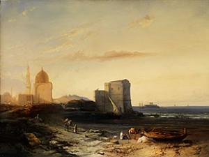 Küste An Einer Orientalischen Stadt Mit Moscheekuppel Und Minarett by Jacob JACOBS