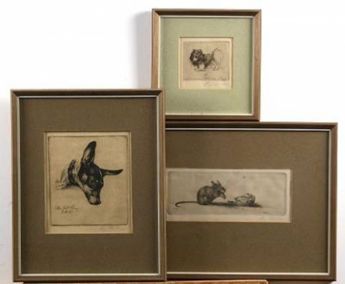 3 St, Hundar Samt En Liten Mus by Richard MÜLLER - auction artwork with signature