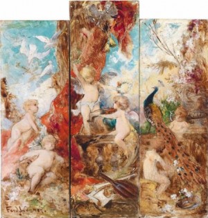 Bacchanalia With Putti (triptych) by Ferdinand The Younger WAGNER