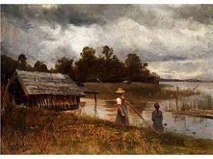 Zwei Mädchen Am Ufer Eines Oberbayerischen Sees by Tina BLAU-LANG - auction artwork with signature
