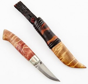 Kniv, Signerat Blad, Skaft I Björk Med Beslag I Vitmetall, Slida I Björk Och Läder by Per Arne BERG
