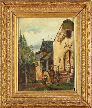 Kyrka Med Figurer by Ludvig HALLSTEDT - auction artwork with signature