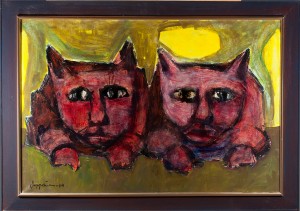 Två Ljusröda Kattor by Jaakko LEPPÄNEN - auction artwork with signature