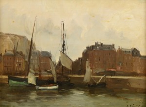 Un Port De Normandie by Gustave Edouard LE SENECHAL DE KERDREORET - auction artwork with signature