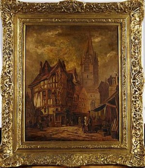 Stadsmov Med Kyrka by Alfred WARD - auction artwork with signature
