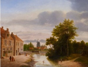 Landskap Med Byväg, Flod Och Väderkvarn by Frederick Willem Del CAMPO