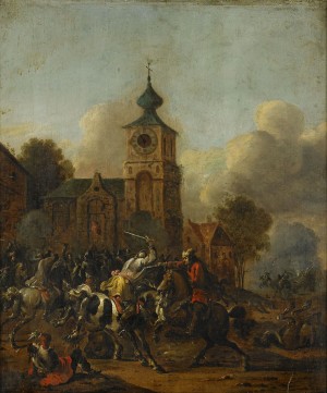 Batalj Vid En Kyrka by Simon Johannes Van DOUW
