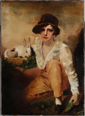 Sittande Pojke Med Kanin by Henry MACBETH-RAEBURN - auction artwork with signature