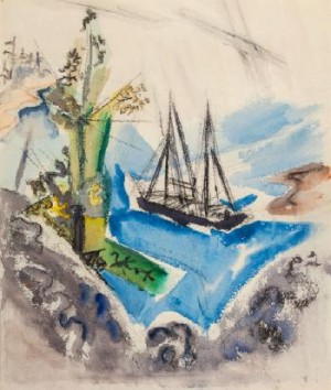 Trees, Rocks, And Schooner (within The Three-mile Limit) by John MARIN