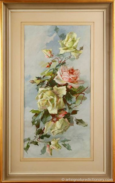 Stilleben Med Ros by Josef Fredrik OLSON - auction artwork with signature