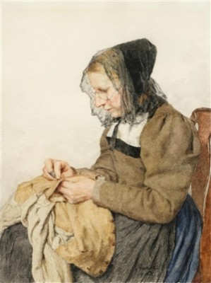 Seeländerbäuerin Beim Wamsflicken by Albert ANKER