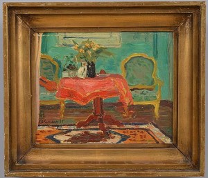 Interior With A Red Table Cloth by Roger Marcel LIMOUSE - auction artwork with signature