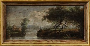Sjölandskap Med Hus Och Figurer by Johan Philip KORN