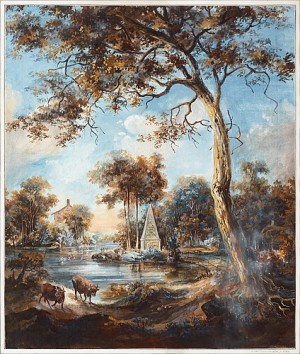 Insjölandskap Med Boskap Och Byggnader by Jonas Carl LINNERHJELM