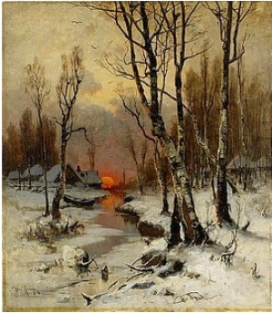 Sunset In The Forest In Winter by Yuliy Yulyevich KLEVER