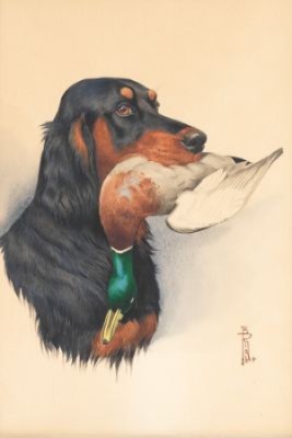 Gordon Setter With Mallard by Boris RIAB - auction artwork with signature