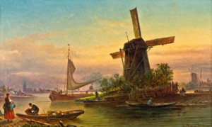 Küstenlandschaft Mit Windmühle by Elias Pieter Van BOMMEL